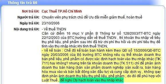 Hạch toán doanh thu bán phế liệu